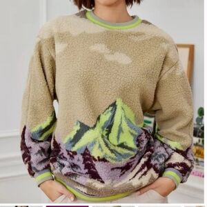 Urban Outfitters Out From Under Landscape Mountain Sherpa Crewneck Apres Ski M